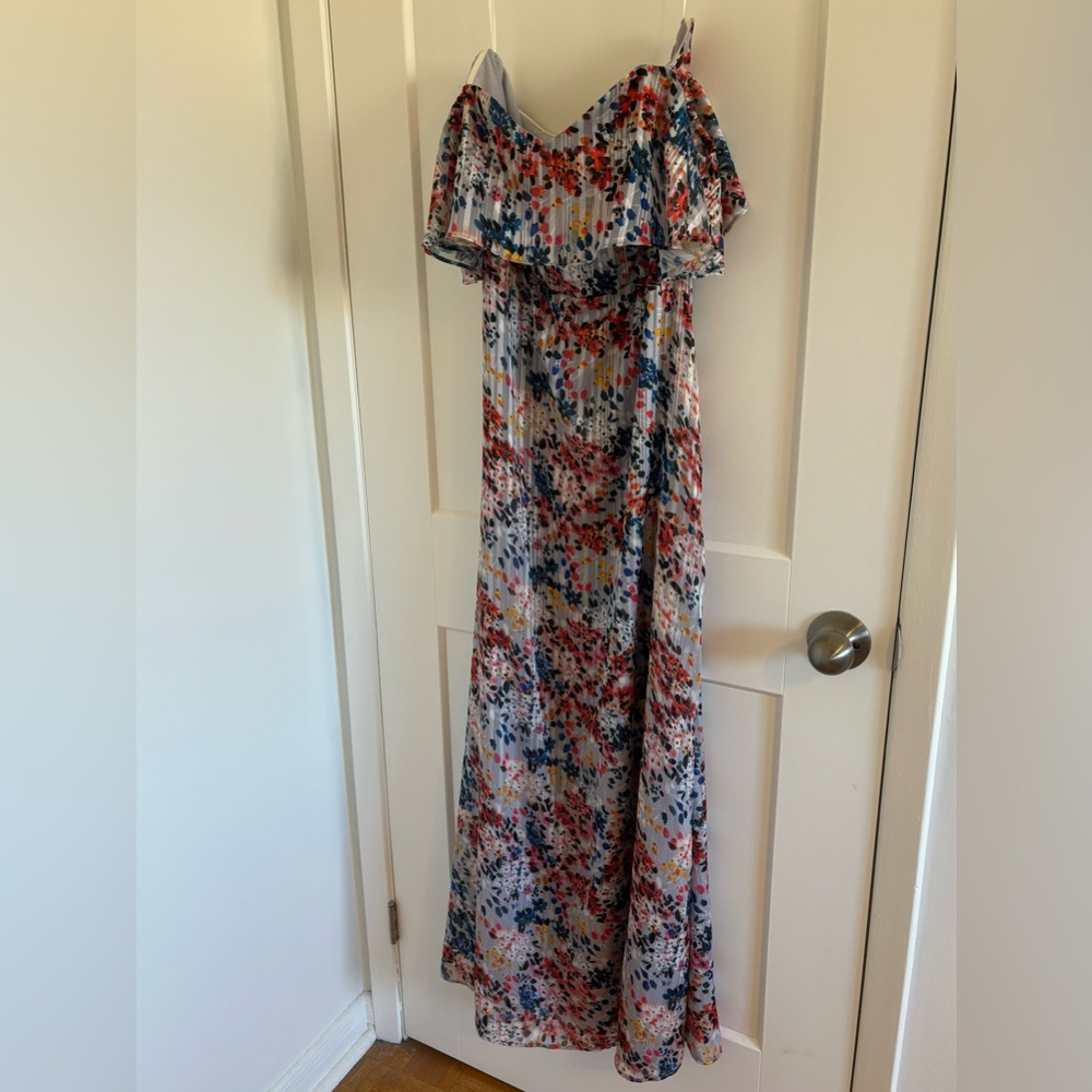 Devin Beth strapless Maxi Dress, painted blue- size medium